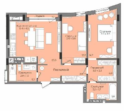 2-комнатная 77.72 м² в ЖК Rubicon Premium от 28 850 грн/м², Львов