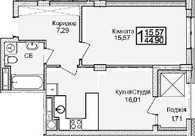 1-кімнатна 44.9 м² в ЖК Леополь Таун від 25 000 грн/м², Львів