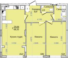 2-комнатная 68.35 м² в ЖК Континент от 25 000 грн/м², с. Сокольники