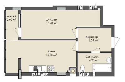 1-кімнатна 46.25 м² в ЖК Комфорт Плюс від 14 850 грн/м², м. Дубляни