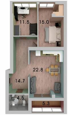 2-кімнатна 73.8 м² в ЖК на Кедровського від 19 300 грн/м², Херсон