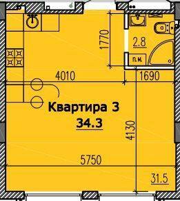 1-кімнатна 34.3 м² в КБ Класік Хол від 39 150 грн/м², Дніпро