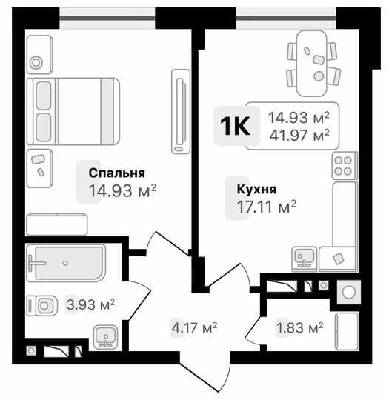 1-комнатная 41.97 м² в ЖК AUROOM FOREST от 20 800 грн/м², г. Винники