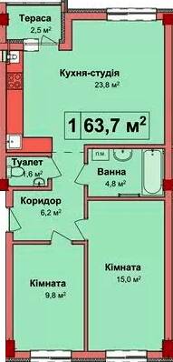 2-кімнатна 63.7 м² в КБ Карнаухова 58 від 21 750 грн/м², Рівне