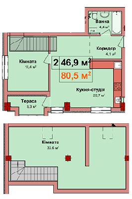 Дворівнева 80.5 м² в КБ Карнаухова 58 від 21 000 грн/м², Рівне