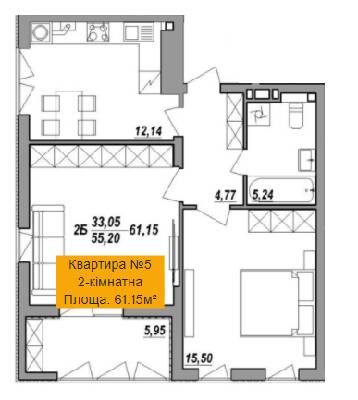 2-кімнатна 61.15 м² в ЖК Адамант від 13 800 грн/м², Тернопіль