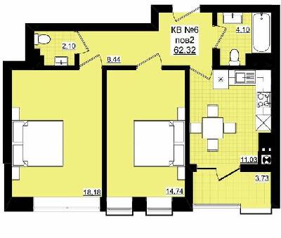 2-кімнатна 62.32 м² в ЖК Фордевінд від 24 050 грн/м², Чернівці