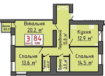 3-комнатная 84 м² в ЖК Триумф от 17 500 грн/м², Луцк