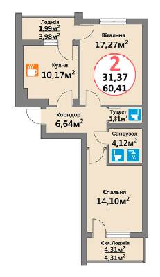 2-комнатная 60.41 м² в ЖК Эко-дом на Тракте 4 от 14 500 грн/м², с. Лисиничи