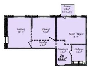 2-комнатная 60.4 м² в ЖК Скай Сити Плюс от 24 400 грн/м², Одесса