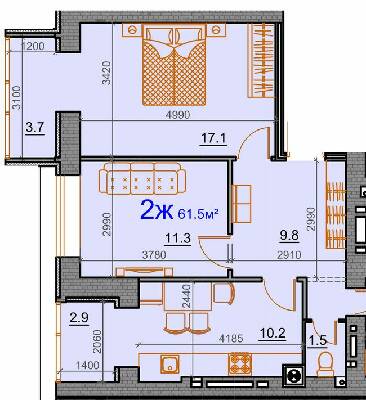 2-комнатная 61.5 м² в ЖК Курортный от 18 800 грн/м², Николаев