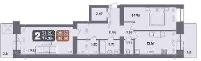 2-кімнатна 85.06 м² в ЖК Стандарт від 22 600 грн/м², Полтава