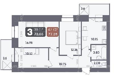 3-кімнатна 73.65 м² в ЖК Стандарт від 19 000 грн/м², Полтава