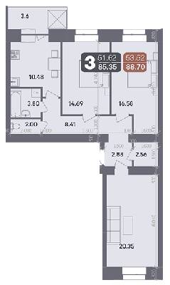 3-кімнатна 85.35 м² в ЖК Стандарт від 19 000 грн/м², Полтава