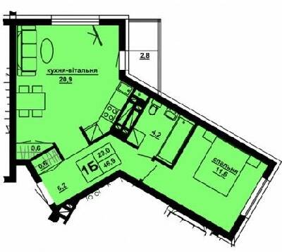 1-комнатная 46.9 м² в ЖК Варшавський мікрорайон от 16 600 грн/м², Тернополь