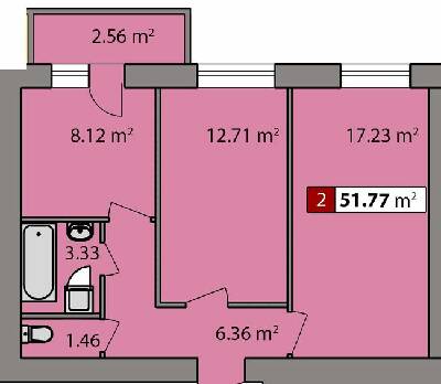 2-комнатная 51.77 м² в ЖК Парковый квартал от 16 450 грн/м², Черкассы