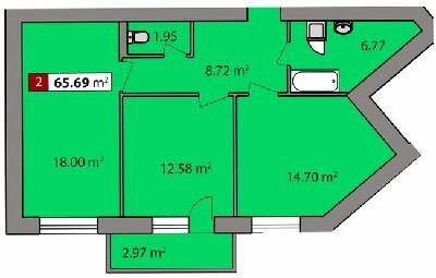 2-комнатная 65.69 м² в ЖК Парковый квартал от 16 450 грн/м², Черкассы