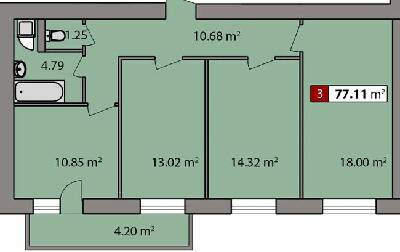 3-комнатная 77.11 м² в ЖК Парковый квартал от 16 450 грн/м², Черкассы