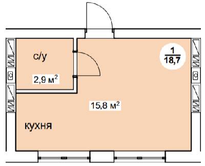 1-комнатная 18.7 м² в ЖК Новая Дания от 20 600 грн/м², с. Софиевская Борщаговка