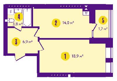 1-комнатная 47 м² в ЖК Солнечный от 18 500 грн/м², г. Васильков