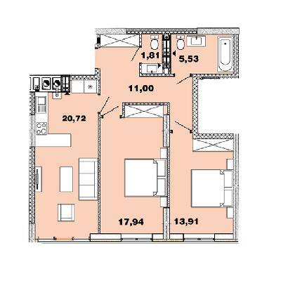 2-кімнатна 70.91 м² в ЖК Crystal Avenue від 28 000 грн/м², с. Петропавлівська Борщагівка