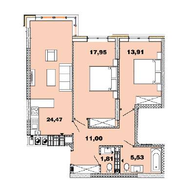 2-комнатная 74.67 м² в ЖК Crystal Avenue от 28 000 грн/м², с. Петропавловская Борщаговка