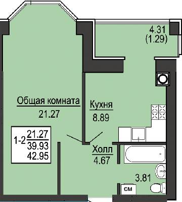 1-комнатная 42.95 м² в ЖК Софиевская сфера от 28 500 грн/м², с. Софиевская Борщаговка