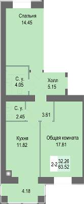 2-кімнатна 63.52 м² в ЖК Софіївська сфера від 26 500 грн/м², с. Софіївська Борщагівка