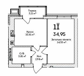 1-комнатная 34.95 м² в ЖК Grand Country Irpin от 19 000 грн/м², г. Ирпень
