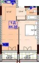 1-комнатная 44.3 м² в ЖК Sky-2 от 24 350 грн/м², г. Ирпень