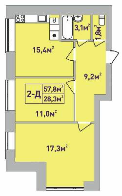 2-комнатная 57.8 м² в ЖК Центральный-Премиум от 28 000 грн/м², г. Ирпень