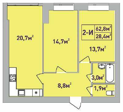 2-комнатная 62.8 м² в ЖК Центральный-Премиум от 28 850 грн/м², г. Ирпень