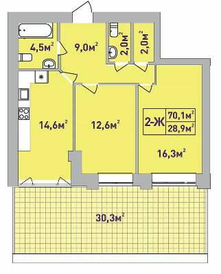 2-комнатная 70.1 м² в ЖК Центральный-Премиум от 25 800 грн/м², г. Ирпень