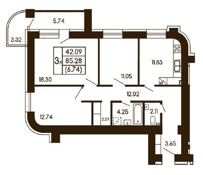 3-комнатная 84.37 м² в ЖК Чайка от 21 000 грн/м², с. Чайки