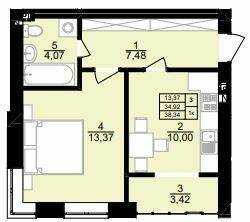 1-комнатная 38.34 м² в ЖК Вилла Севилья от 17 200 грн/м², г. Винники
