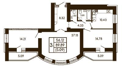 3-комнатная 89.89 м² в ЖК Чайка от 19 500 грн/м², с. Чайки
