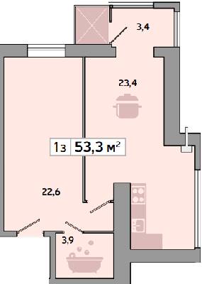 1-кімнатна 53.3 м² в ЖК Дніпровська Брама 2 від 15 900 грн/м², смт Слобожанське