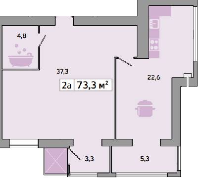 2-кімнатна 73.3 м² в ЖК Дніпровська Брама 2 від 15 900 грн/м², смт Слобожанське
