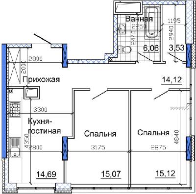 2-кімнатна 70.9 м² в ЖК Nebo від 40 200 грн/м², Дніпро