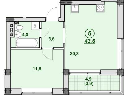 1-комнатная 43.6 м² в ЖК Южный от 23 250 грн/м², Днепр