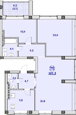 3-комнатная 101.3 м² в ЖК Южный от 27 400 грн/м², Днепр