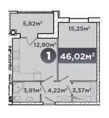 1-кімнатна 46.02 м² в ЖК URBANHouse від 14 700 грн/м², Хмельницький