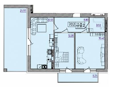 2-комнатная 73.36 м² в ЖК Парк Морской от 16 500 грн/м², г. Южное