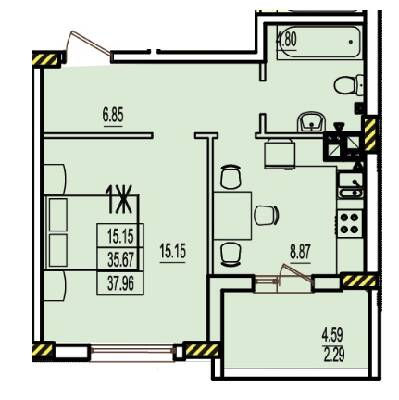 1-кімнатна 37.96 м² в ЖК RosenTal від 17 550 грн/м², с. Лиманка