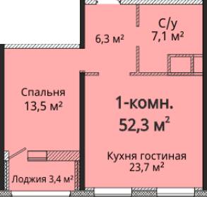 1-кімнатна 52.3 м² в ЖК Альтаїр 3 від 25 250 грн/м², Одеса