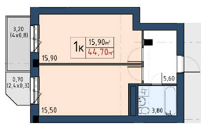 1-комнатная 44.7 м² в ЖК Власна квартира от 53 950 грн/м², Киев