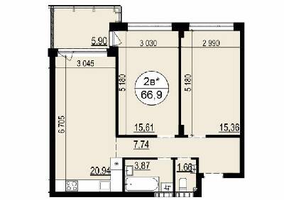 2-комнатная 66.9 м² в ЖК Гринвуд 2 от 20 150 грн/м², пгт Брюховичи