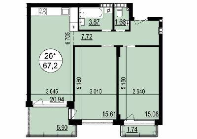 2-кімнатна 67.2 м² в ЖК Грінвуд 2 від 20 150 грн/м², смт Брюховичі