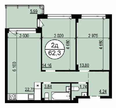 2-кімнатна 62.3 м² в ЖК Грінвуд 2 від 18 800 грн/м², смт Брюховичі