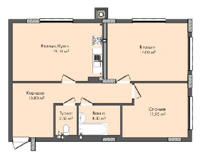 2-комнатная 68.65 м² в ЖК Комфорт Плюс от 17 800 грн/м², г. Дубляны